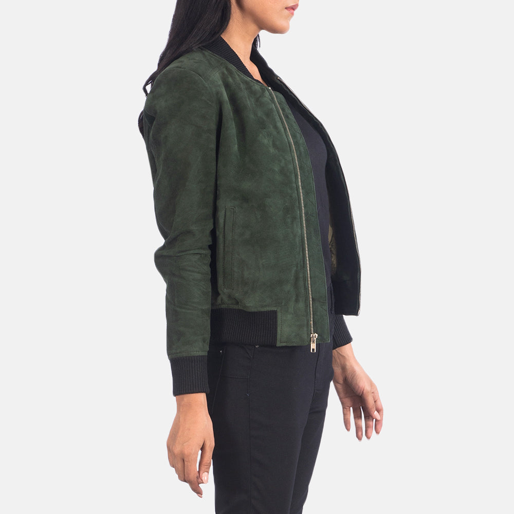 Bliss Green Suede Bomber Jacket