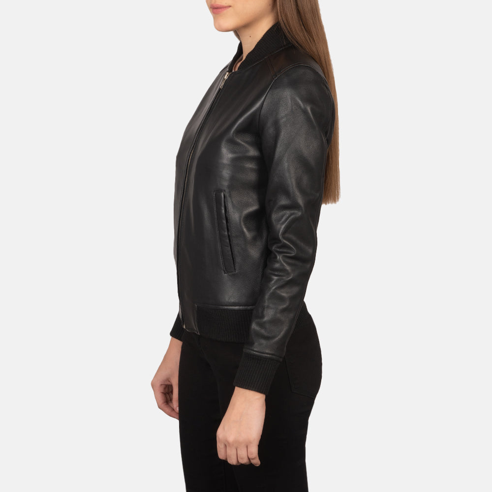 Bliss Black Leather Bomber Jacket - Kualited