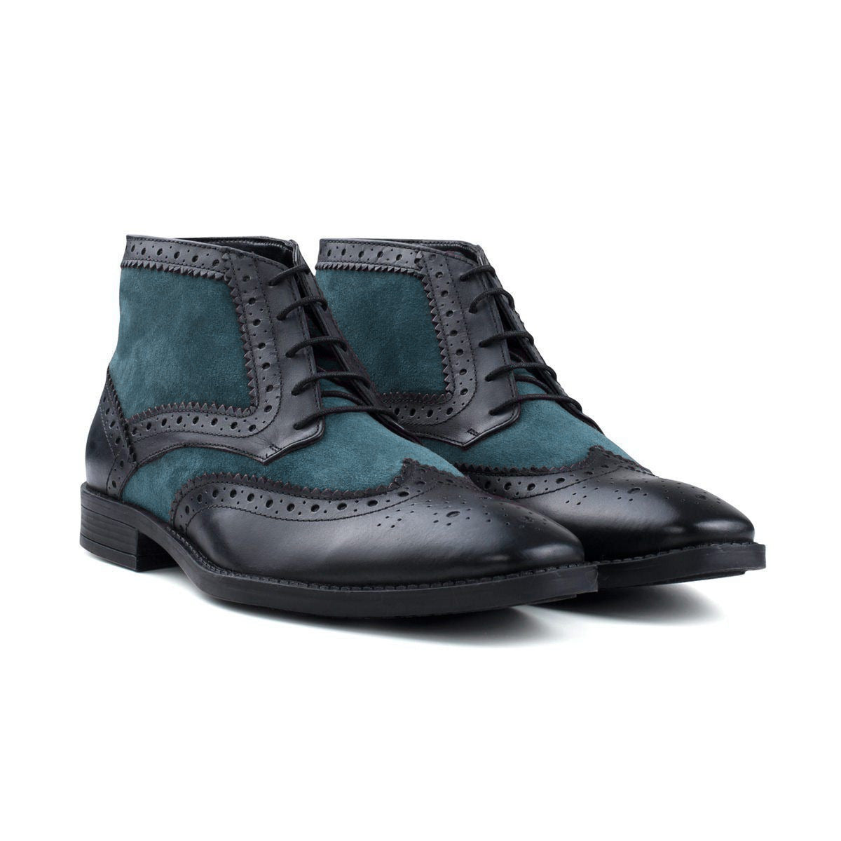 Lace Up Brogues Toe Blue Black Chukka Superior Leather Party Wear Men Boots