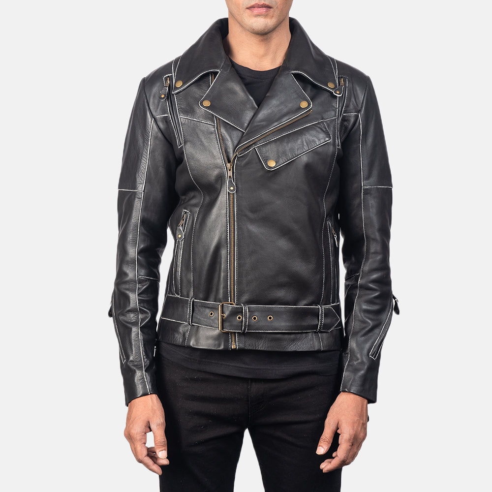 Vincent Black Leather Biker Jacket - Kualited