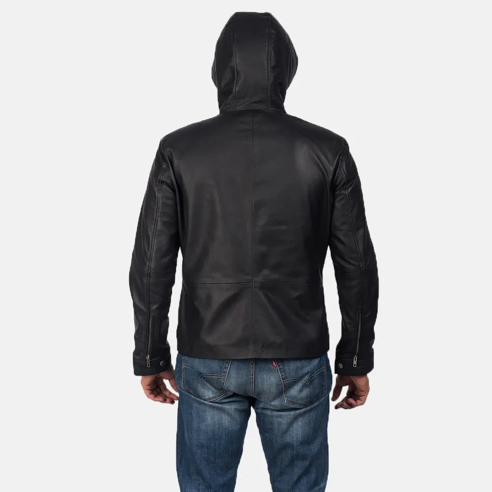 Andy Matte Black Hooded Leather Jacket - Kualited