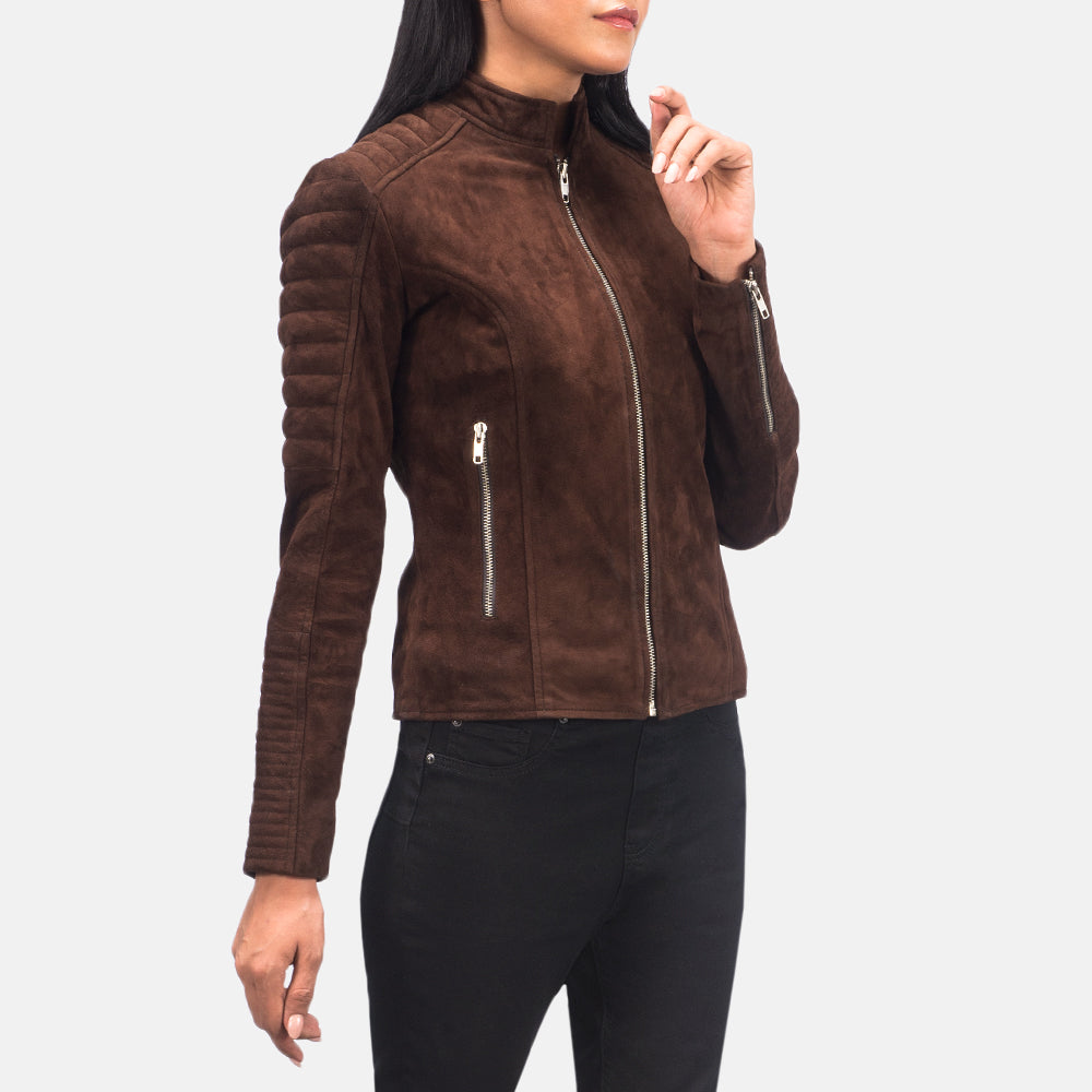 Adalyn Quilted Mocha Suede Biker Jacket - Kualited