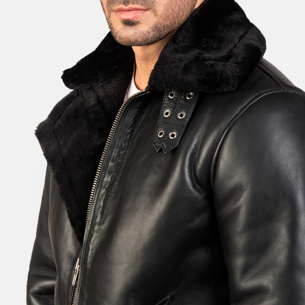 Francis B-3 Black Leather Bomber Jacket - Kualited