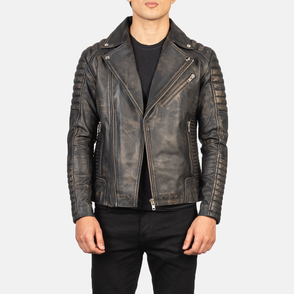 Armand Distressed Brown Leather Biker Jacket - Kualited