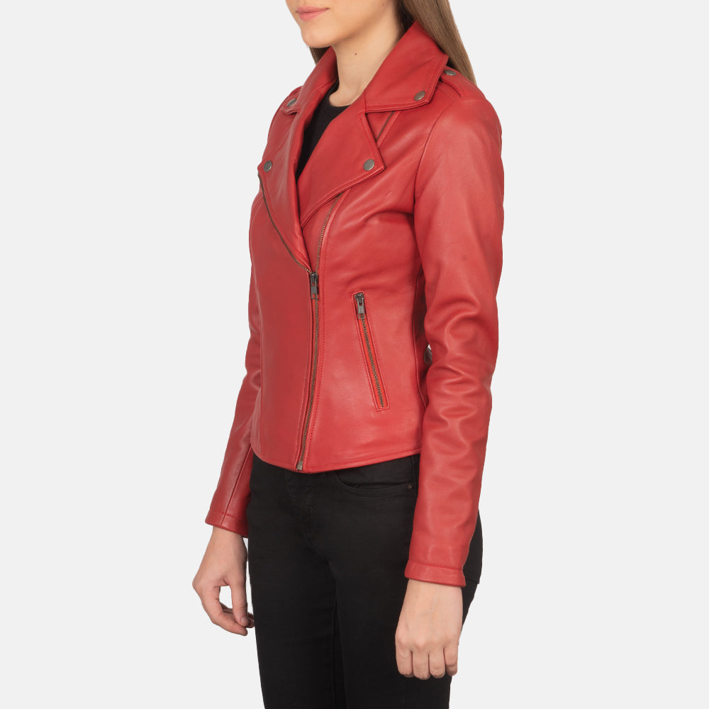 Flashback Red Leather Biker Jacket - Kualited