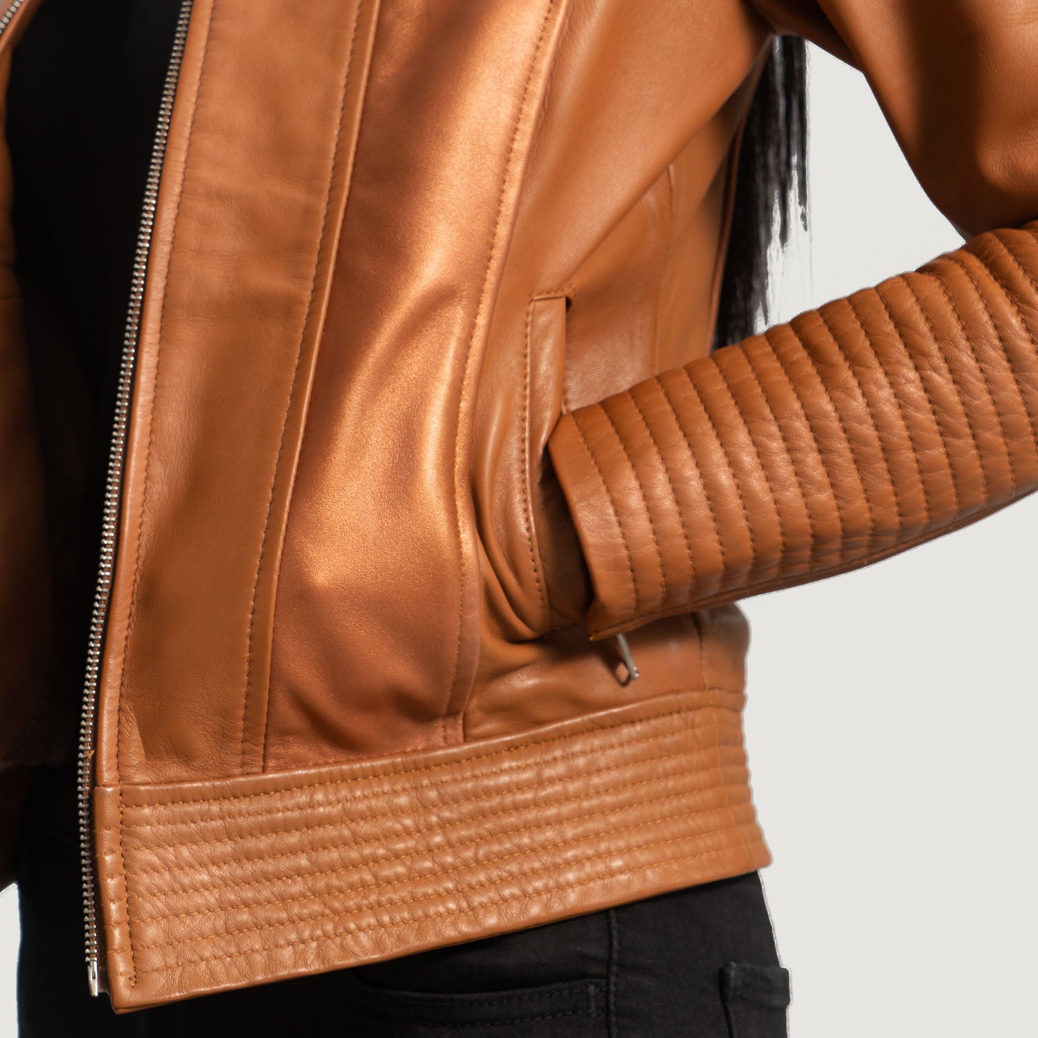 Sleeky Clean Tan Leather Biker Jacket - Kualited