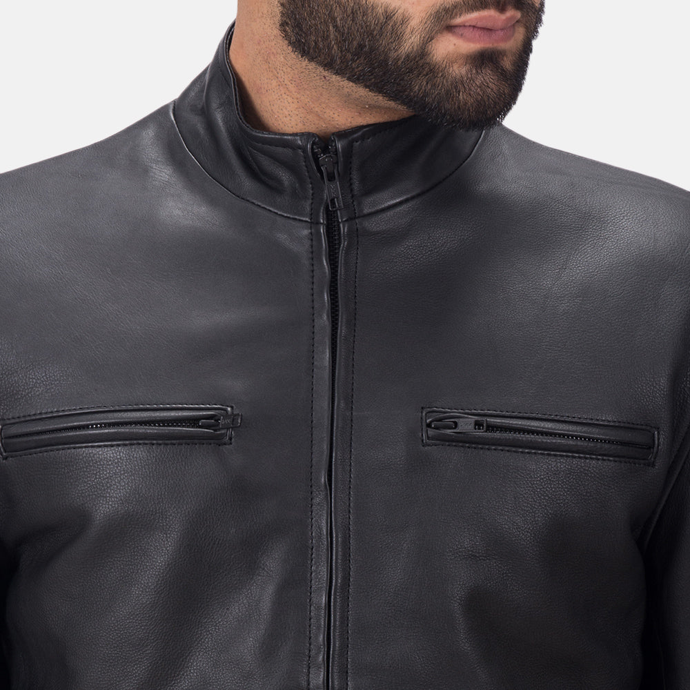 Austere Matte Black Leather Biker Jacket