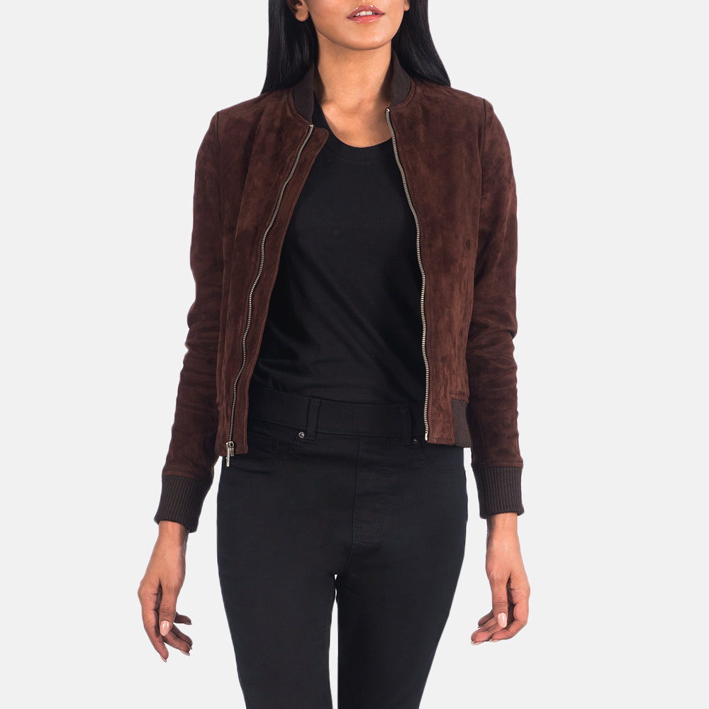 Bliss Brown Suede Bomber Jacket - Kualited