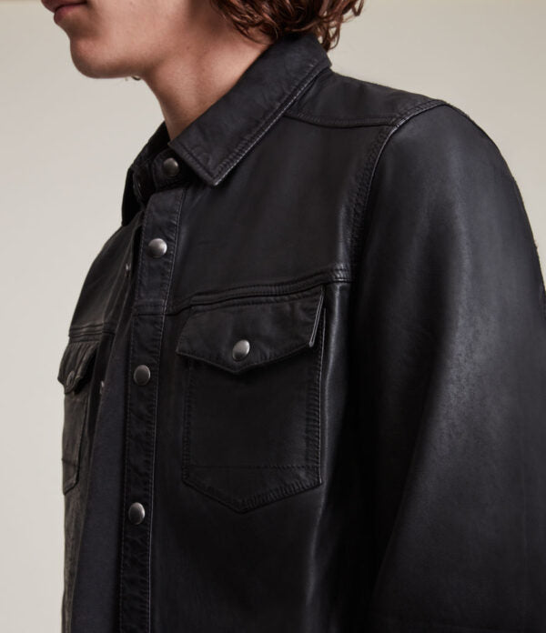 Men’s Black Genuine Cowhide Leather Shirt - Kualited