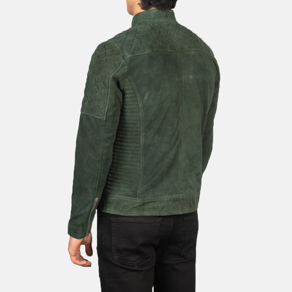 Fernando Quilted Green Suede Biker Jacket