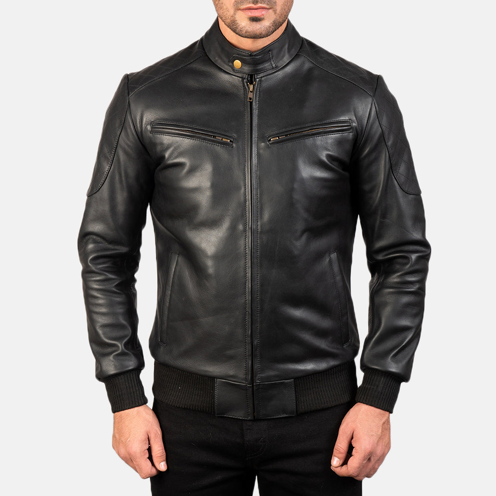 Sven Black Leather Bomber Jacket