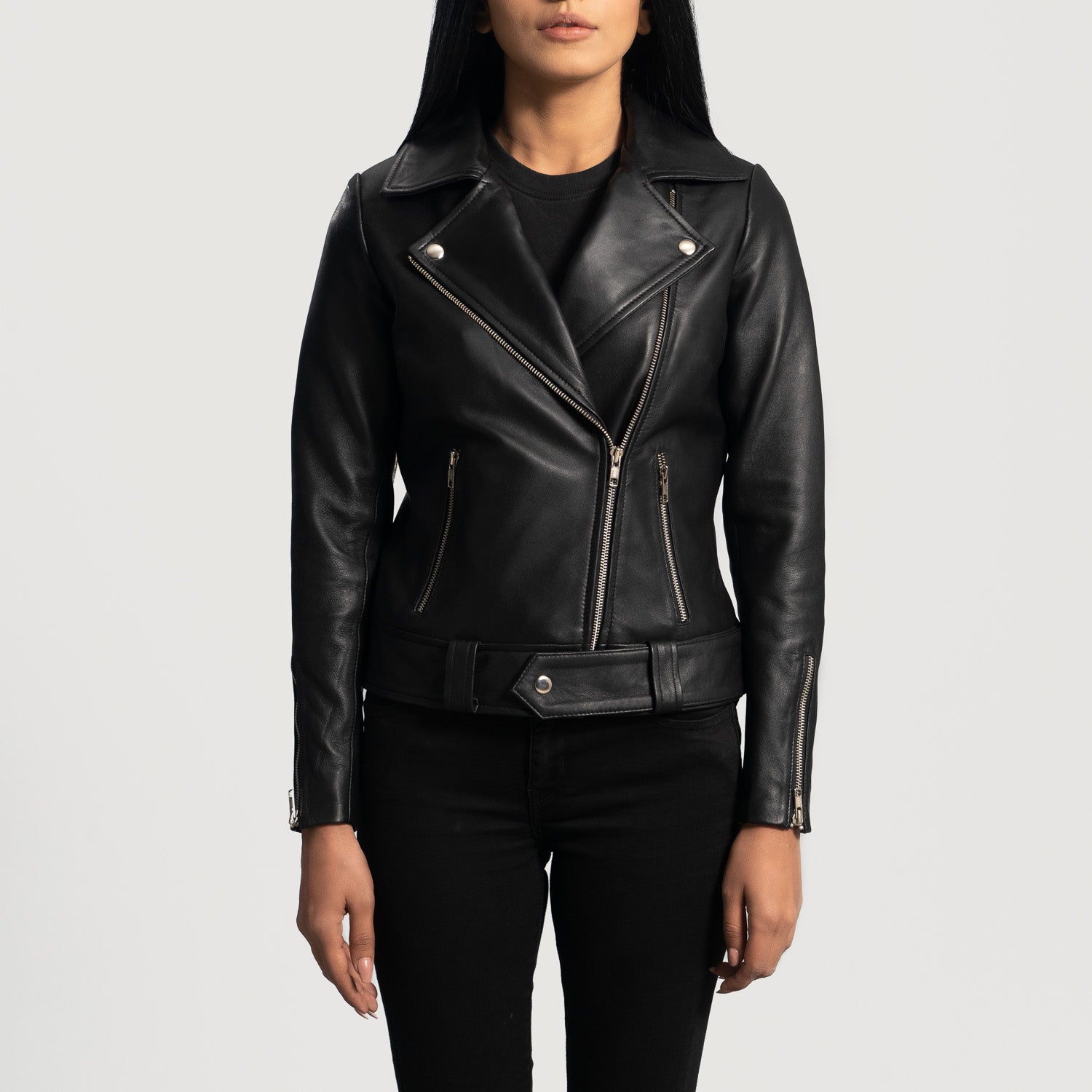 Rumy Black Leather Biker Jacket - Kualited