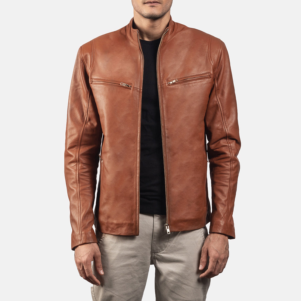 Ionic Brown Leather Biker Jacket - Kualited