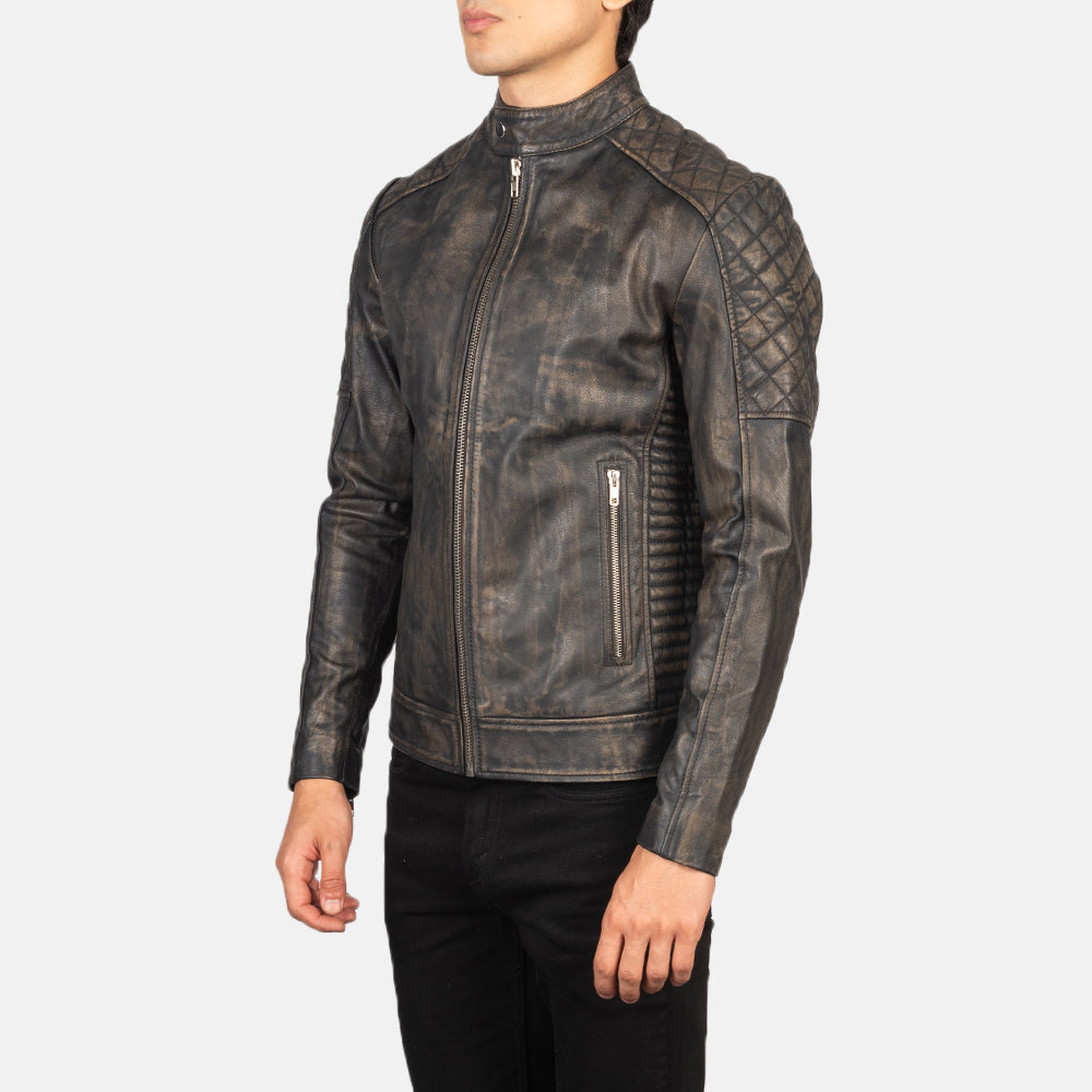 Fernando Quilted Distressed Brown Leather Biker Jacket - Kualited