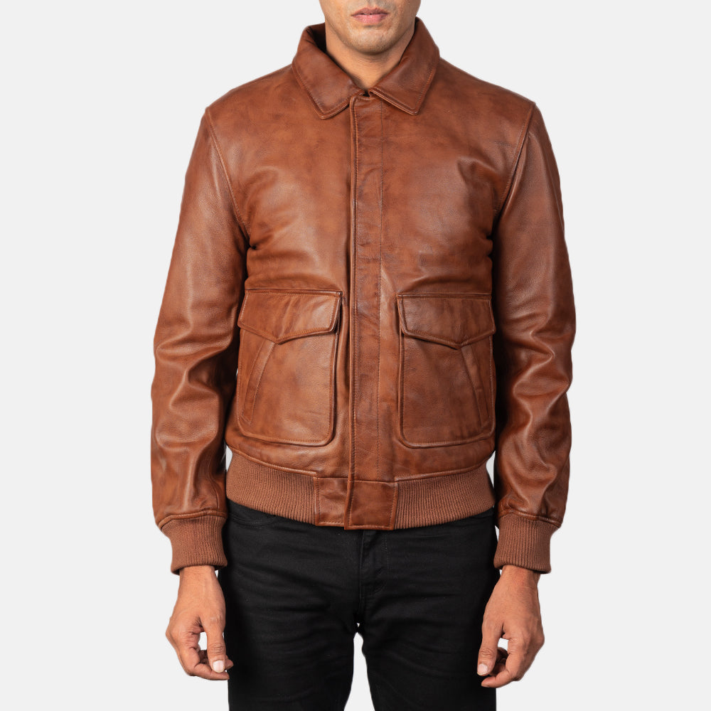 Coffmen Brown A2 Leather Bomber Jacket - Kualited