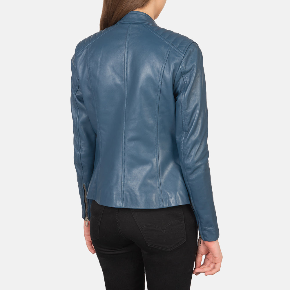 Kelsee Blue Leather Biker Jacket - Kualited