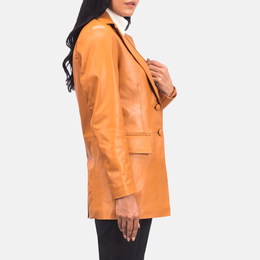 Marilyn Tan Brown Leather Blazer - Kualited