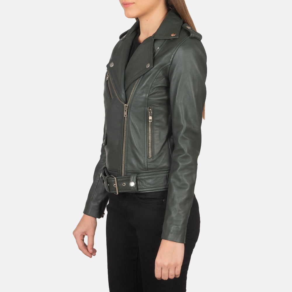 Alison Green Leather Biker Jacket - Kualited