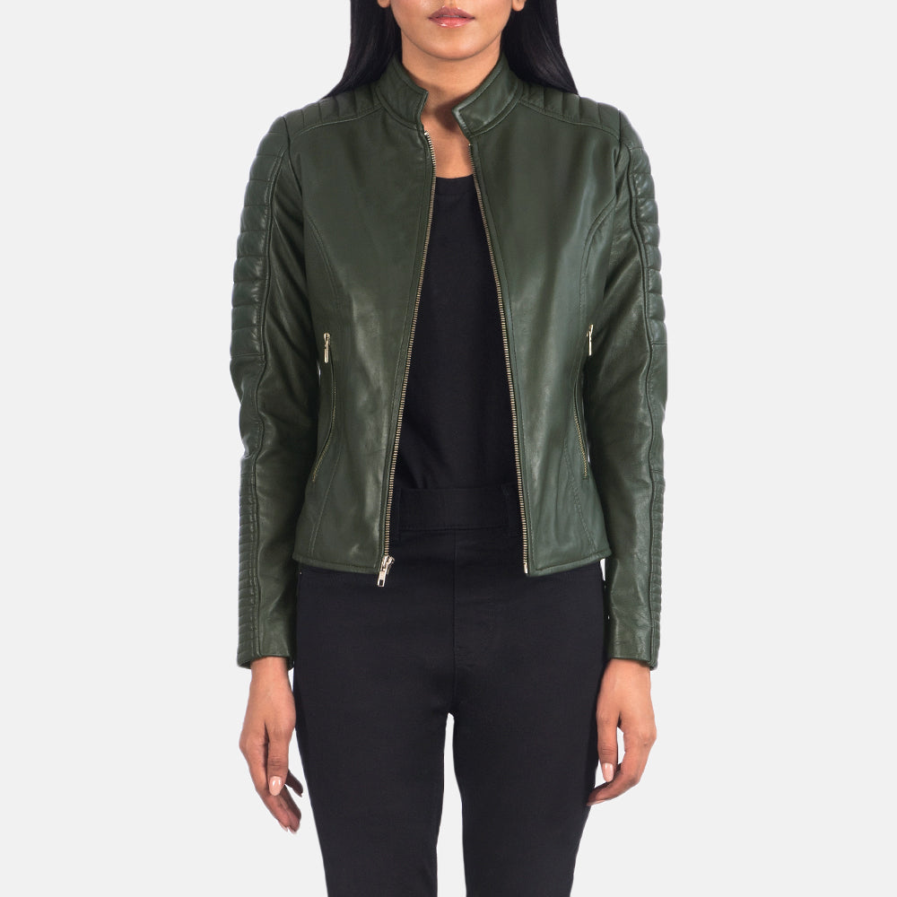 Adalyn Quilted Green Leather Biker Jacket - Kualited