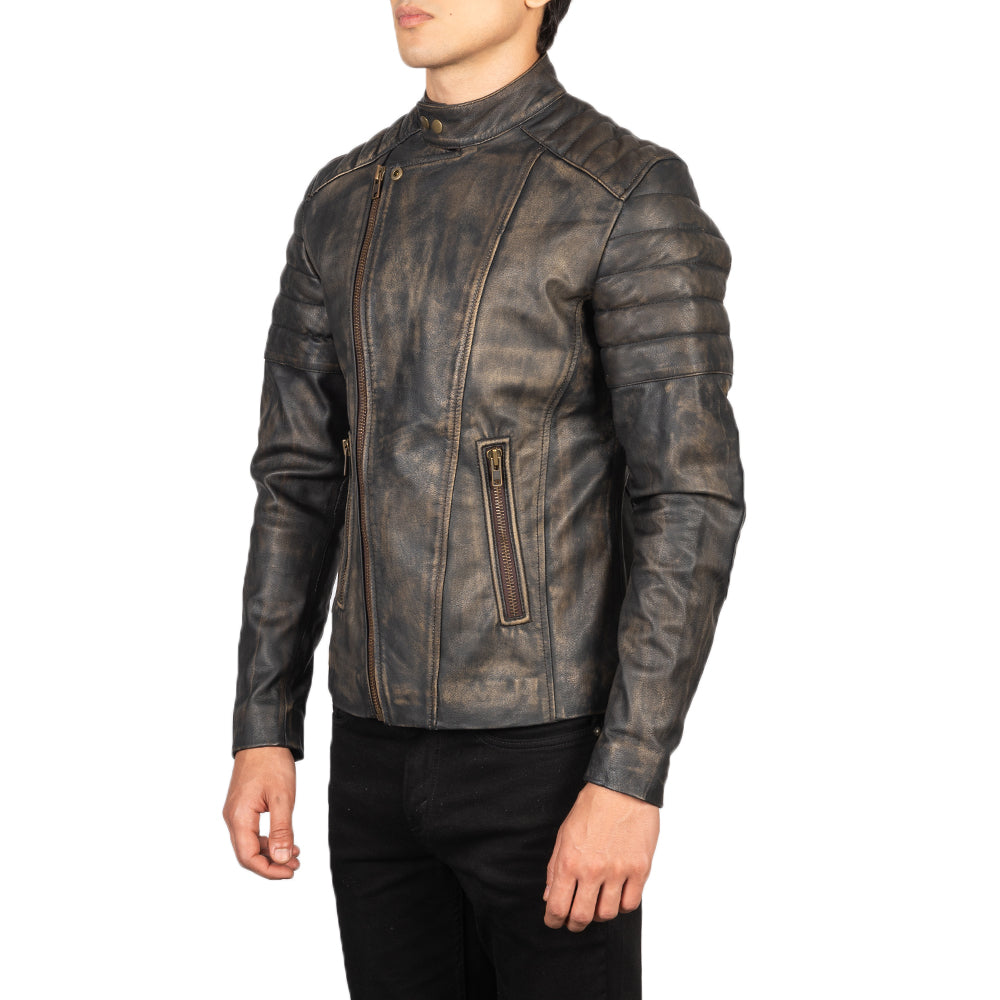 Faisor Distressed Brown Leather Biker Jacket - Kualited