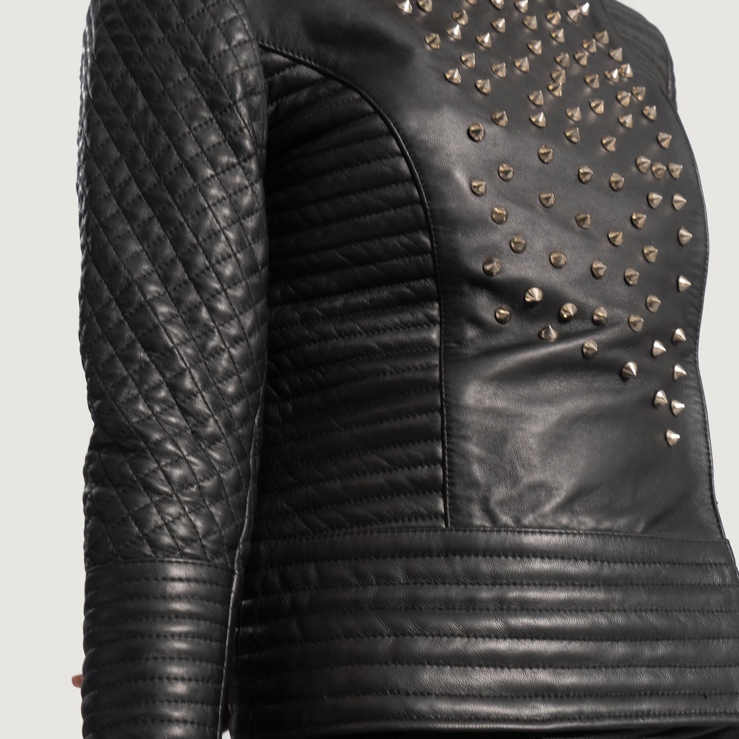 Celeste Studded Black Leather Biker Jacket