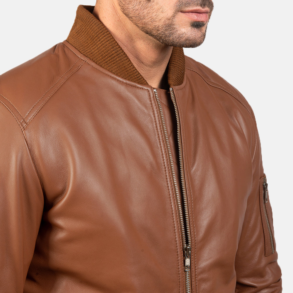 Bomia Ma-1 Brown Leather Bomber Jacket - Kualited