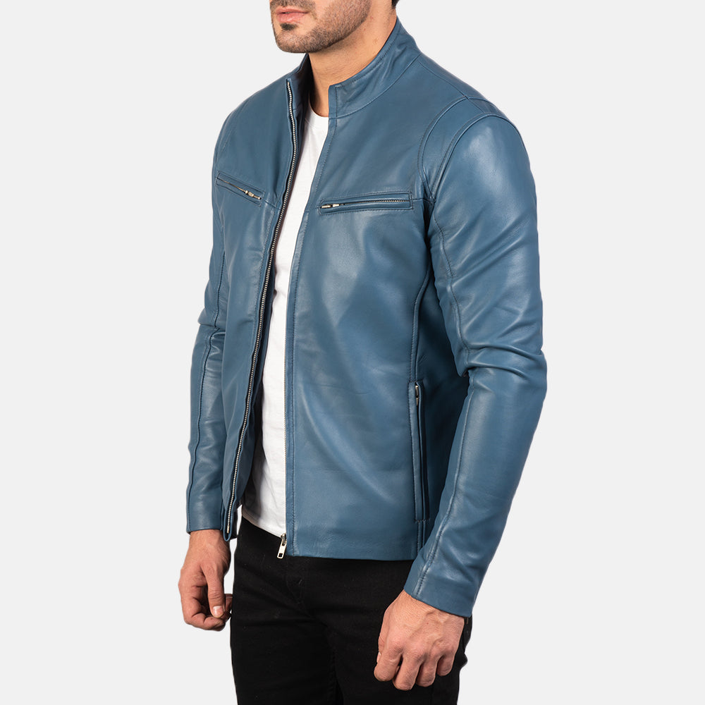 Ionic Blue Leather Biker Jacket