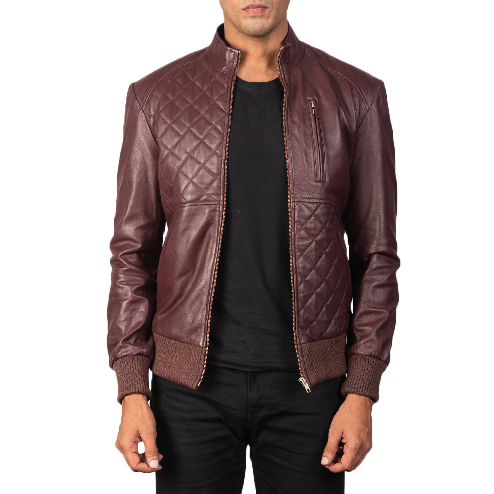 Moda Maroon Leather Bomber Jacket - Kualited