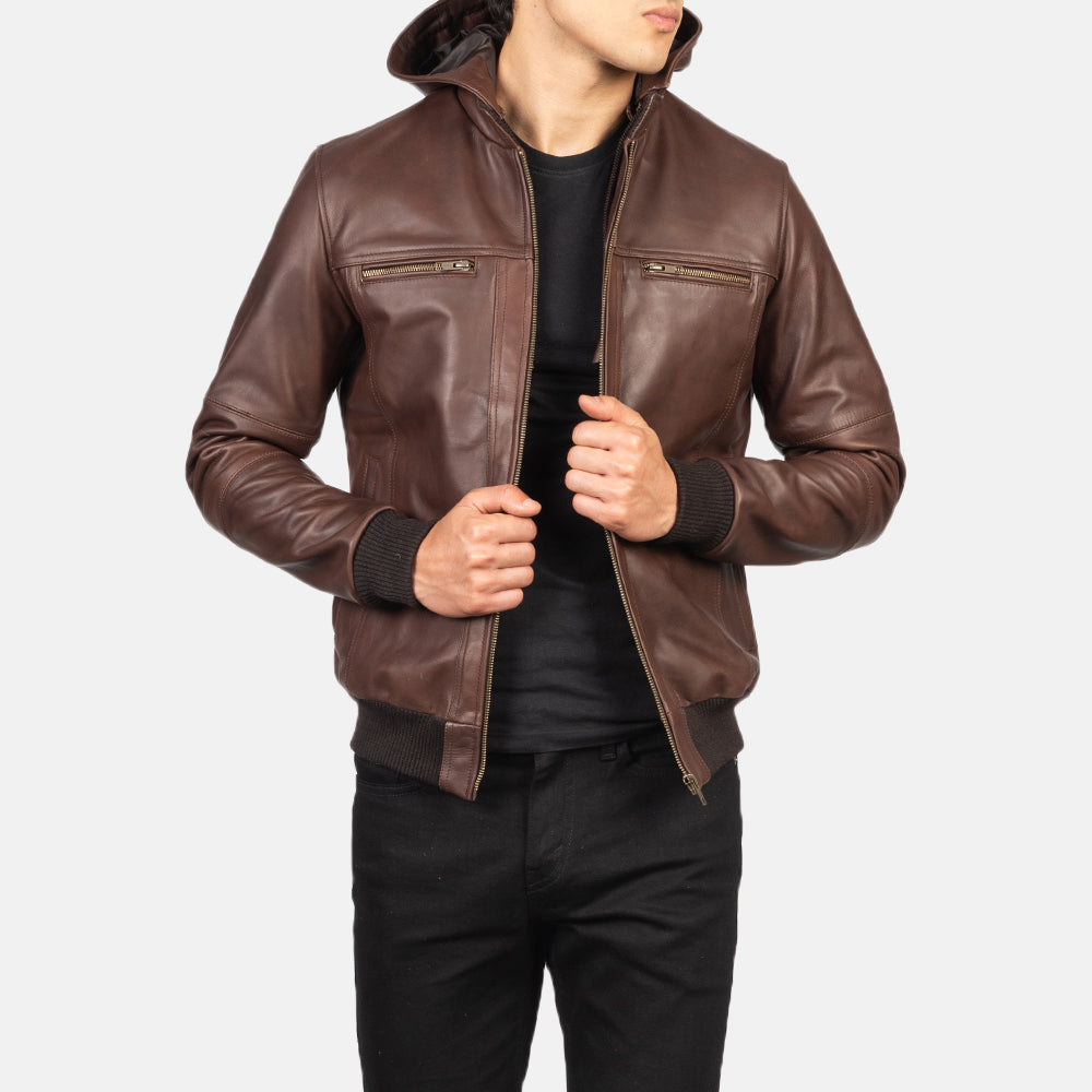 Bouncer Biz Brown Leather Bomber Jacket - Kualited