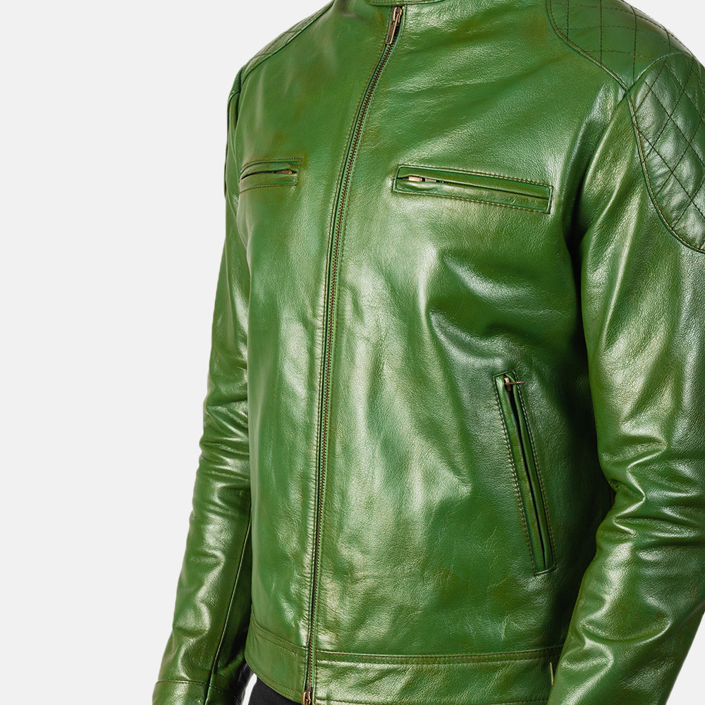 Gatsby Green Leather Biker Jacket - Kualited