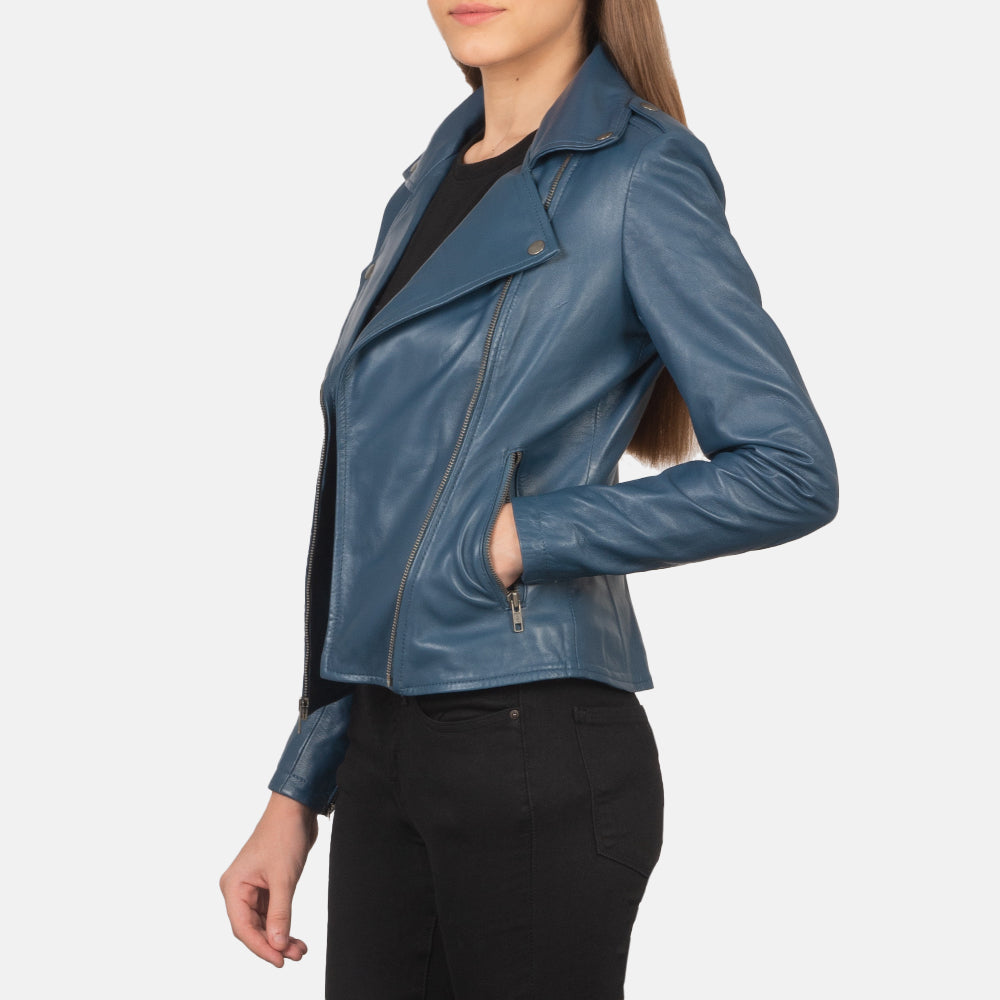 Flashback Blue Leather Biker Jacket - Kualited