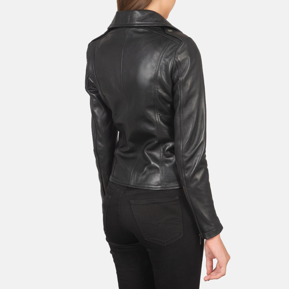 Flashback Black Leather Biker Jacket - Kualited