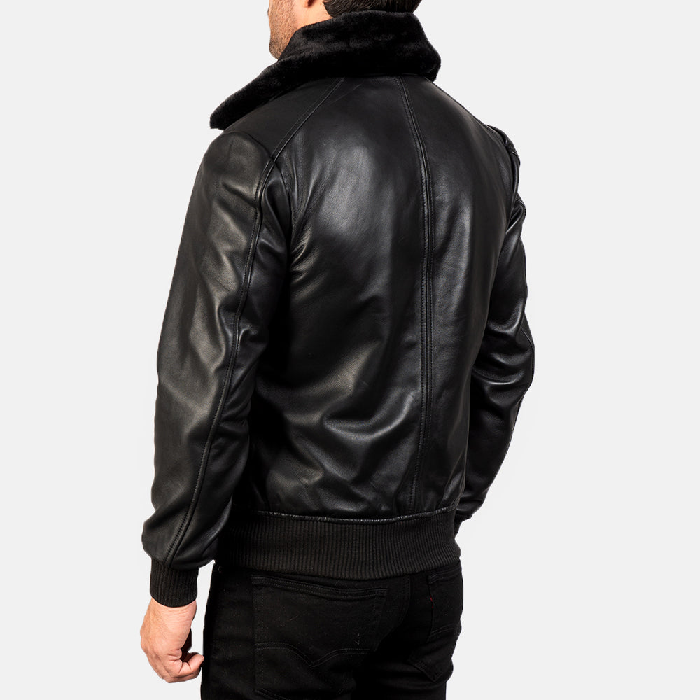 Airin G-1 Black Leather Bomber Jacket - Kualited