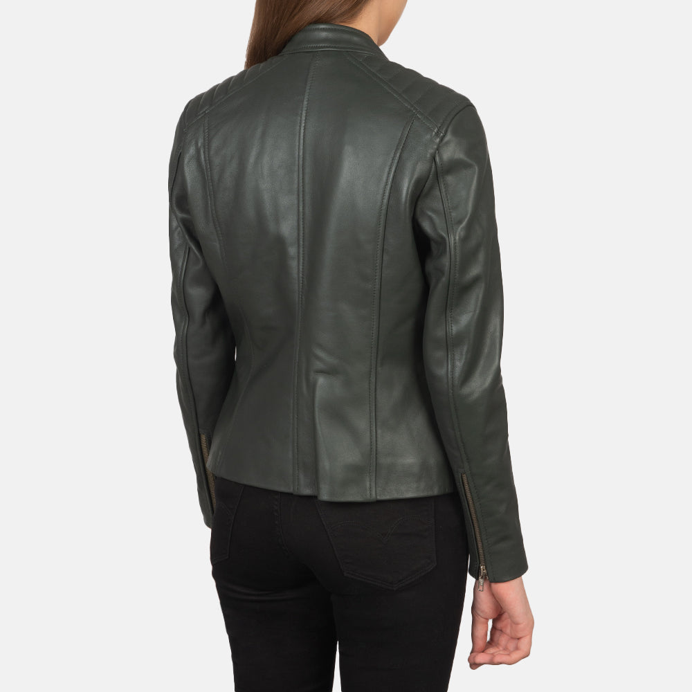 Kelsee Green Leather Biker Jacket - Kualited