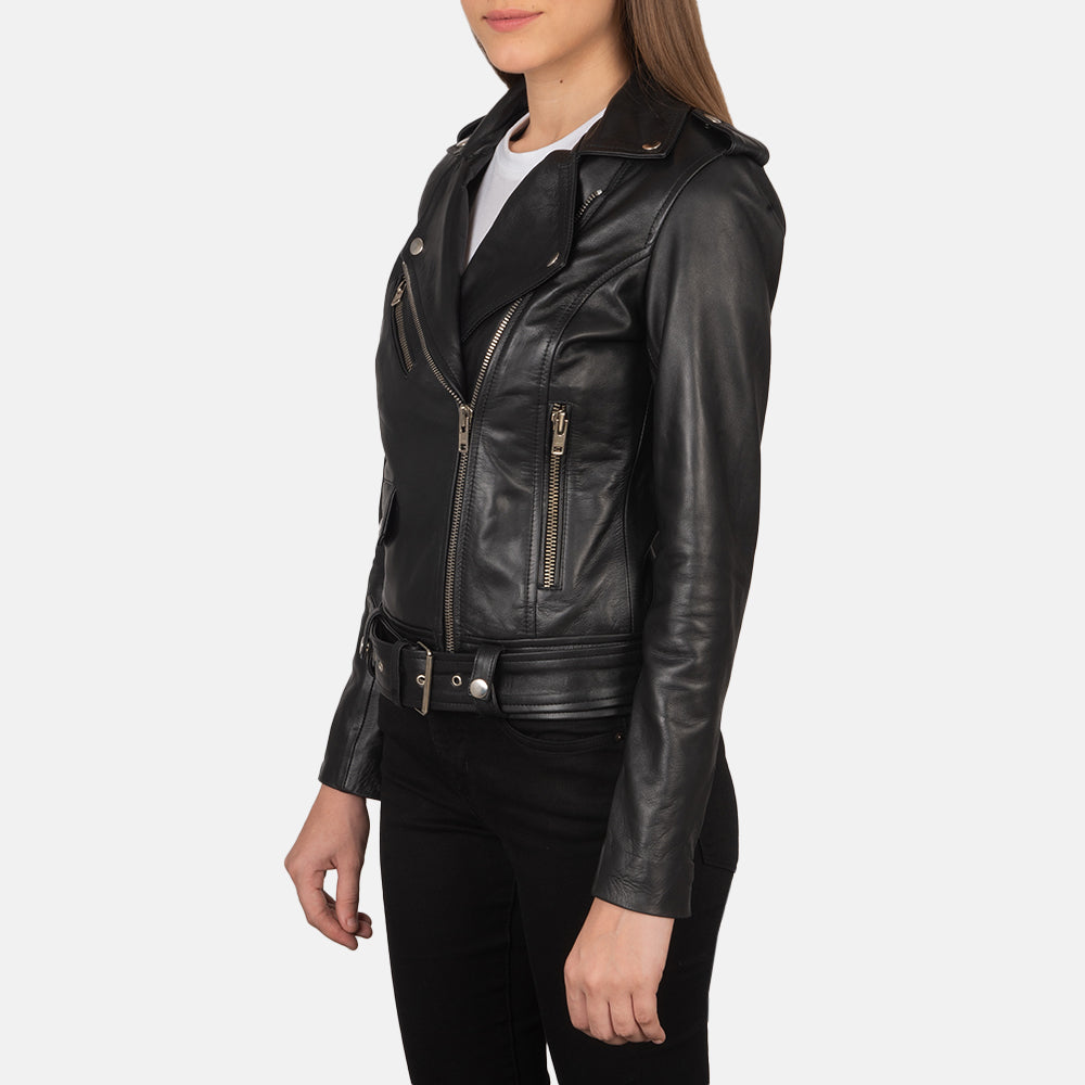 Alison Black Leather Biker Jacket - Kualited