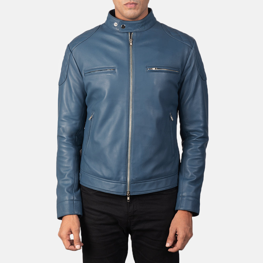 Gatsby Blue Leather Biker Jacket