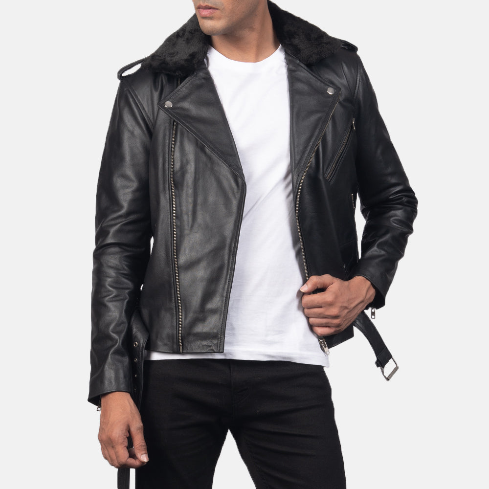 Furton Black Leather Biker Jacket - Kualited