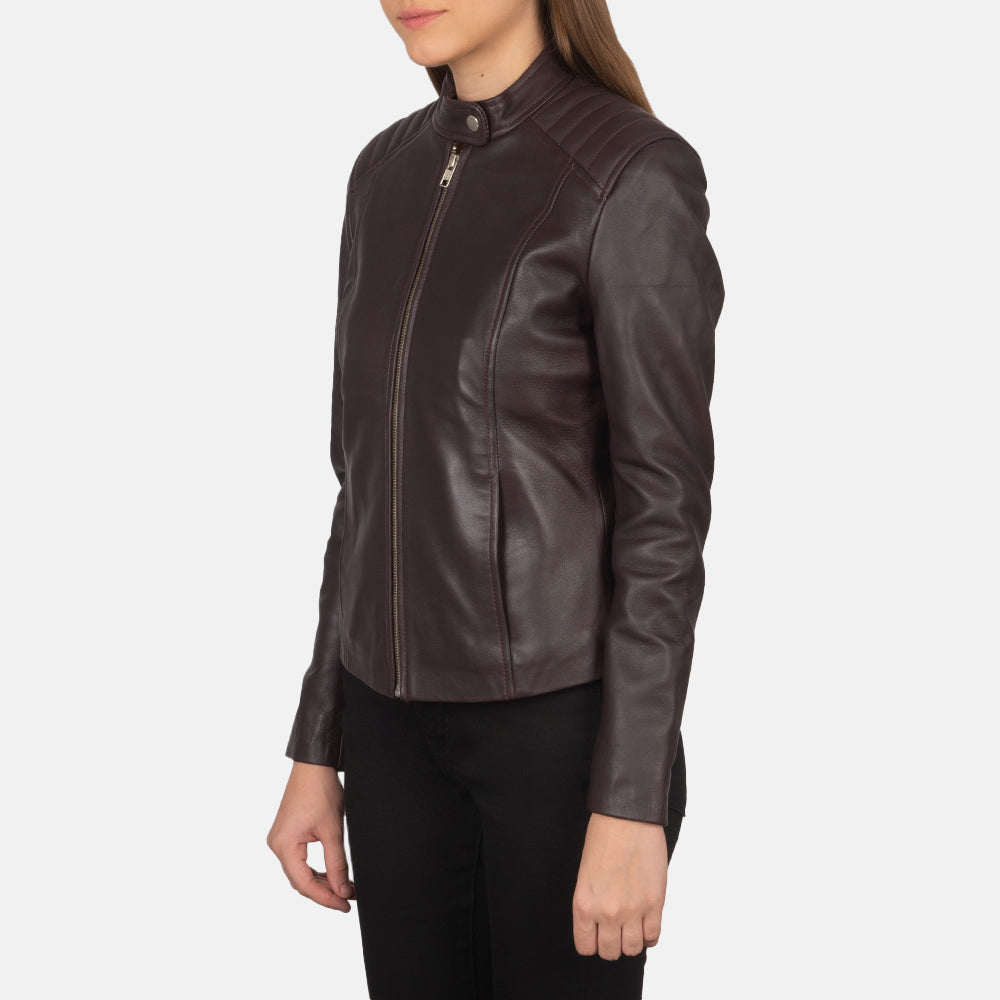 Kelsee Maroon Leather Biker Jacket - Kualited