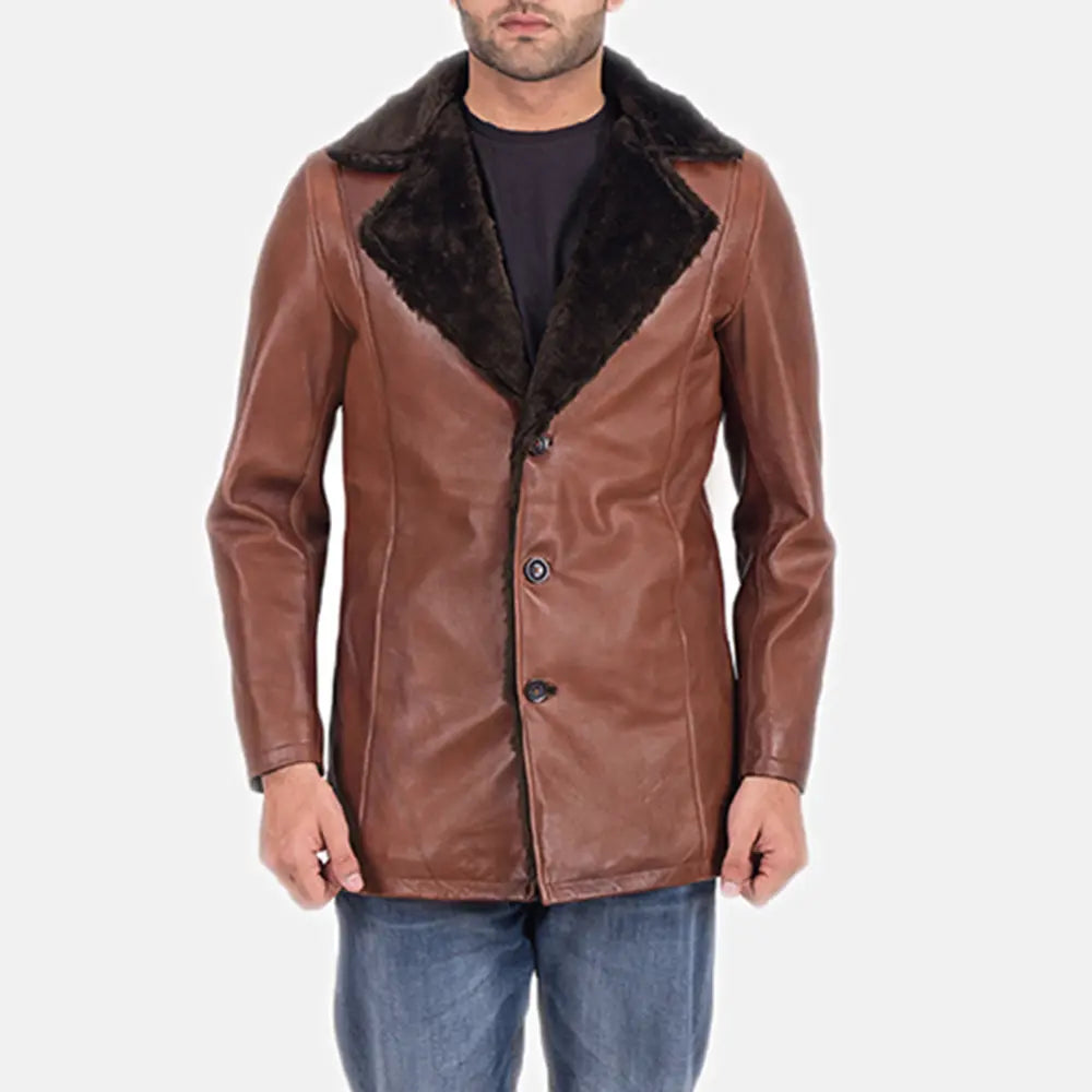 Cinnamon Brown Leather Fur Coat