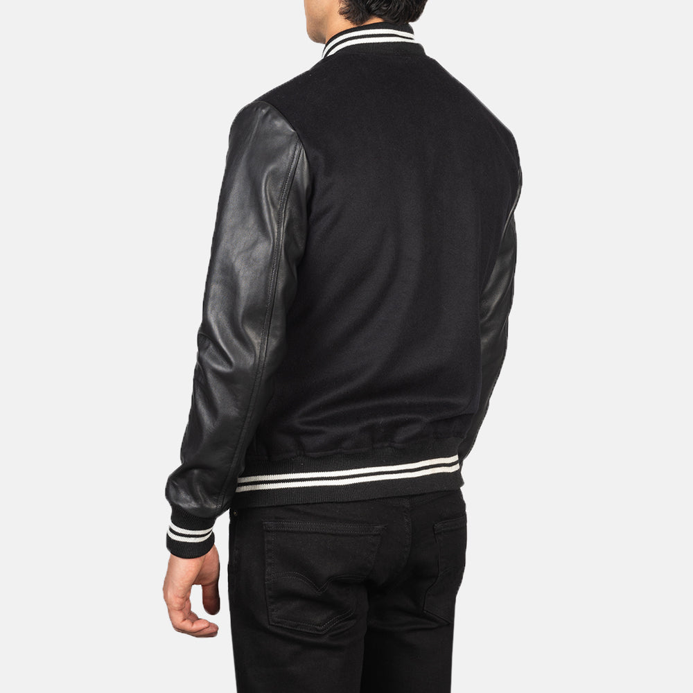 Vaxton Black Striped Hybrid Varsity Jacket - Kualited