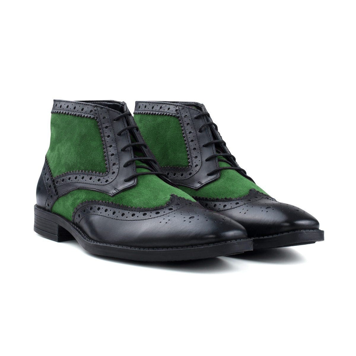 Lace Up Brogues Toe Green Black Chukka Superior Leather Party Wear Men Boots