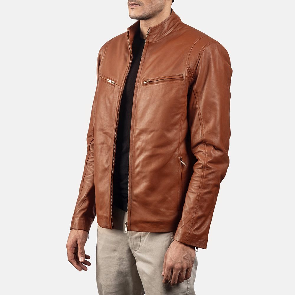 Ionic Brown Leather Biker Jacket - Kualited