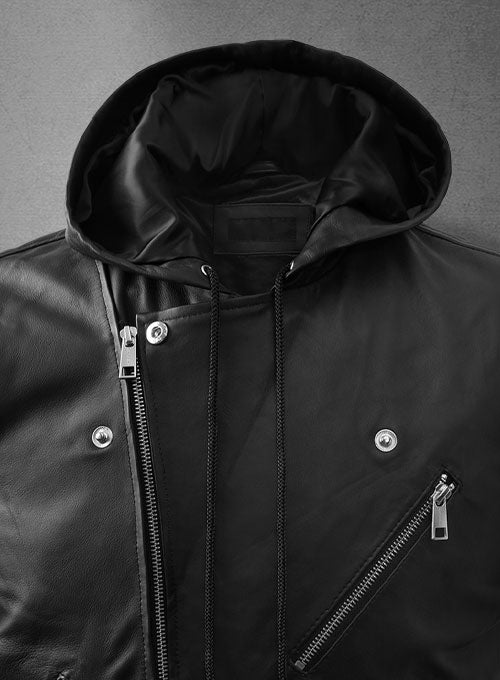 Men’s Black Leather Biker Hooded Vest - Kualited