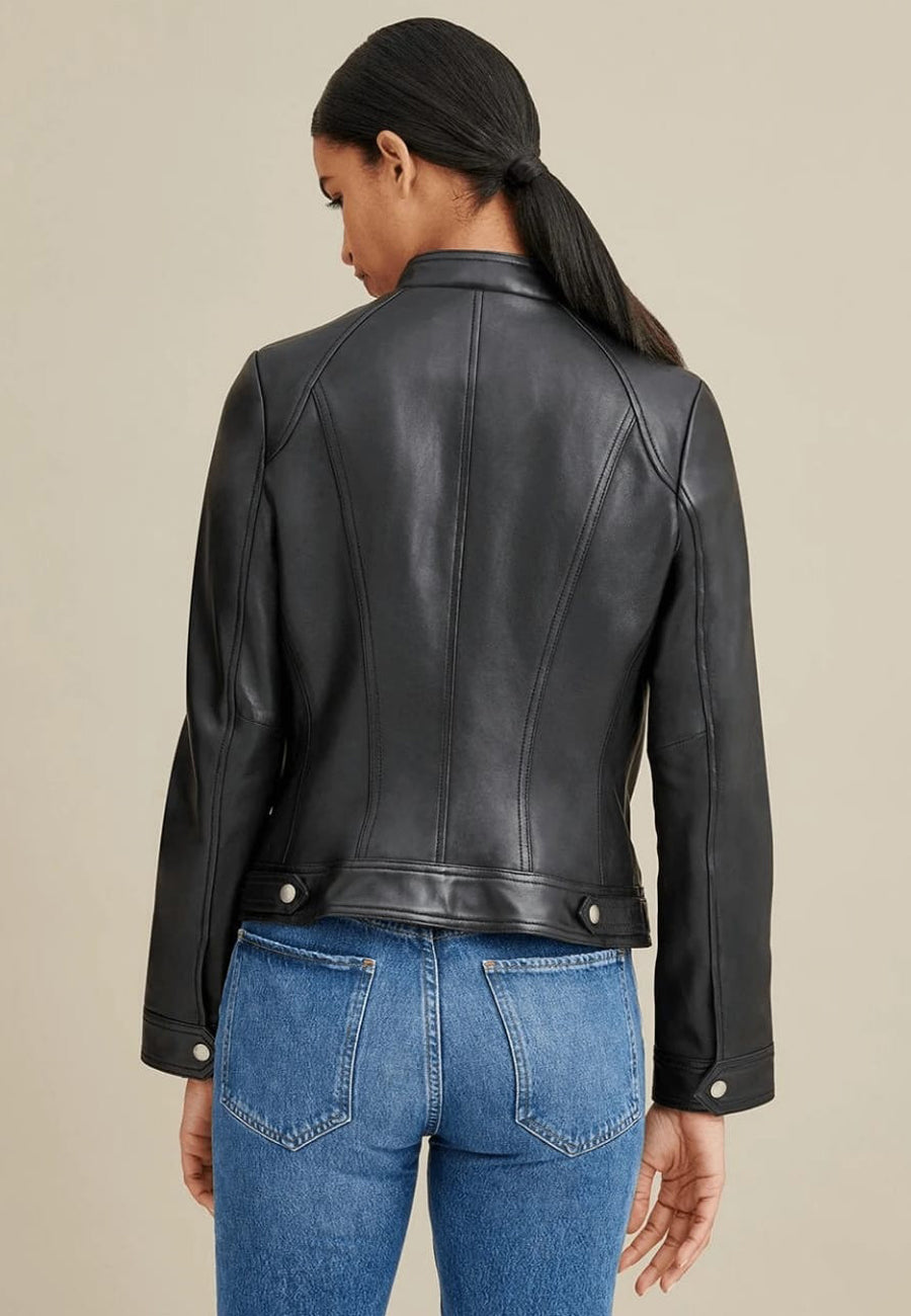 Women's Black Sheepskin Leather Biker Jacket