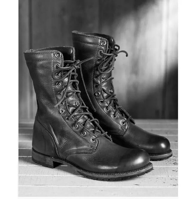 Men Black Combat Boots, Military Style Leather Boots, Army Boot