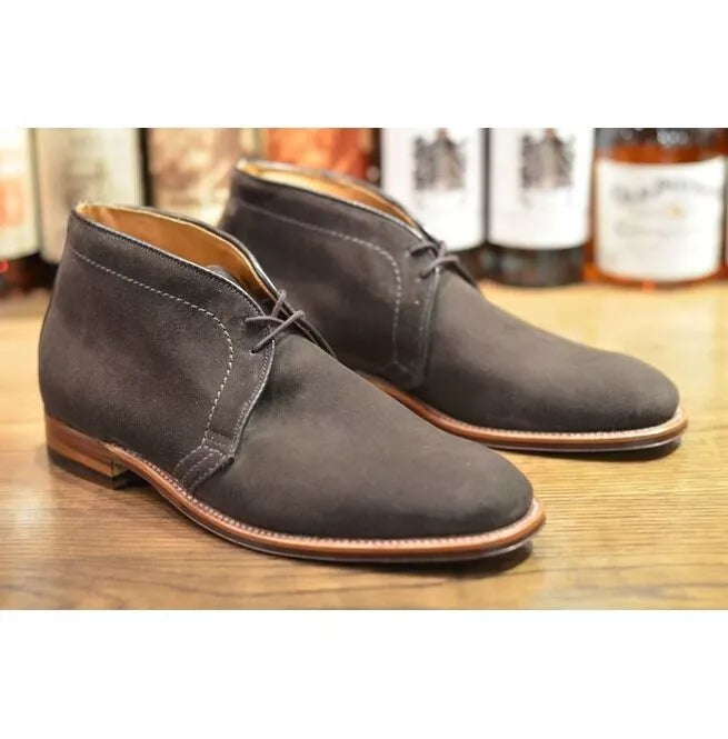 Handmade Men Dark Gray Suede Chukka Boots, Casual Suede Chukka Boots