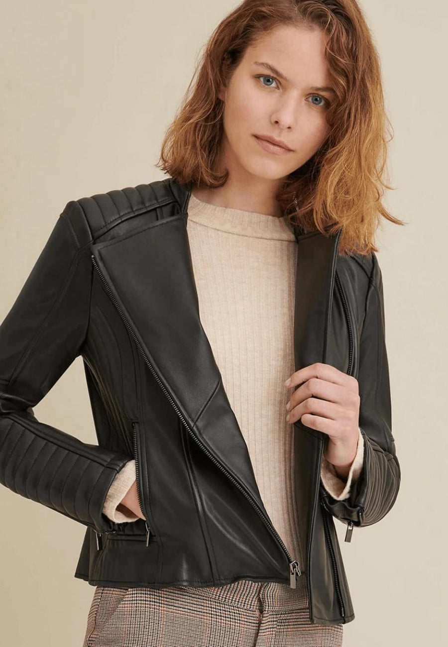 Women's Black Leather Biker Jacket