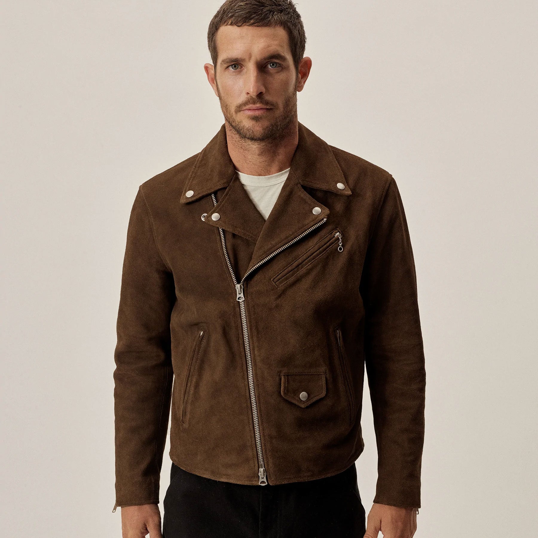 Men's  Brown Leather Suede Bomber Jeans Style Jacket