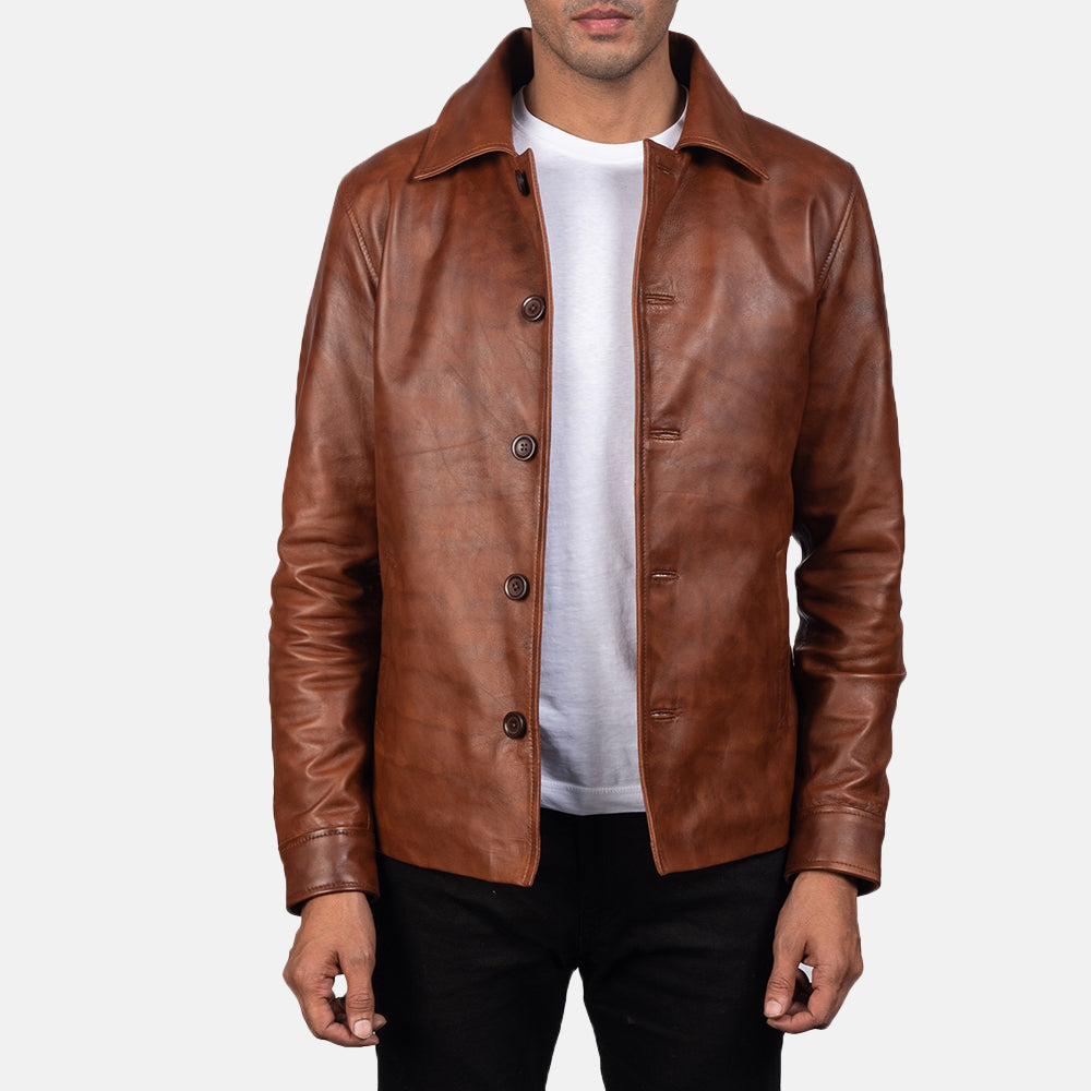 Waffle Brown Leather Jacket - Kualited