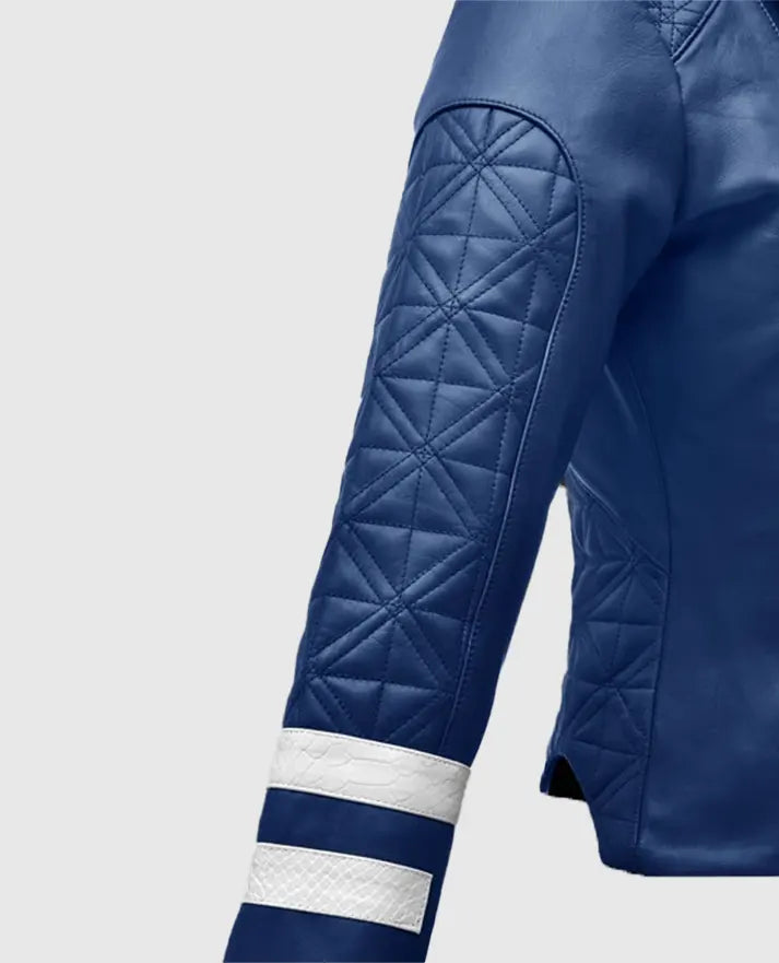 Women's Blue Biker Leather Jacket